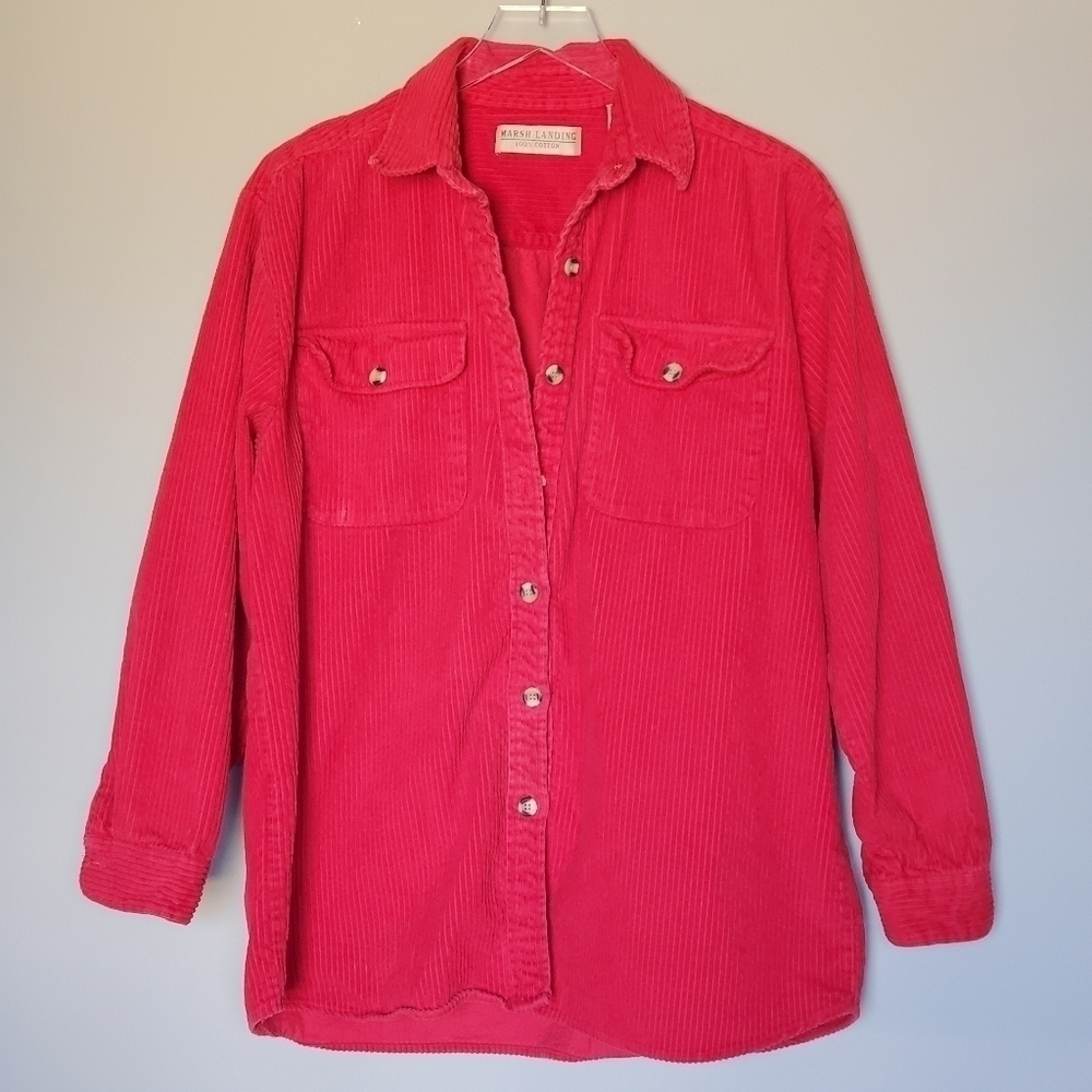Vintage Marsh Landing Red Wide Wale Corduroy Shirt Jacket Shacket Womens Size M